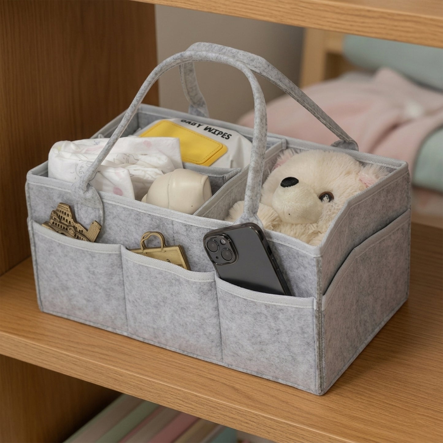 Portable Stroller Hanging Bag - Foldable Diaper Organizer - Thicken Mommy Tote Storage Basket for Baby Gear