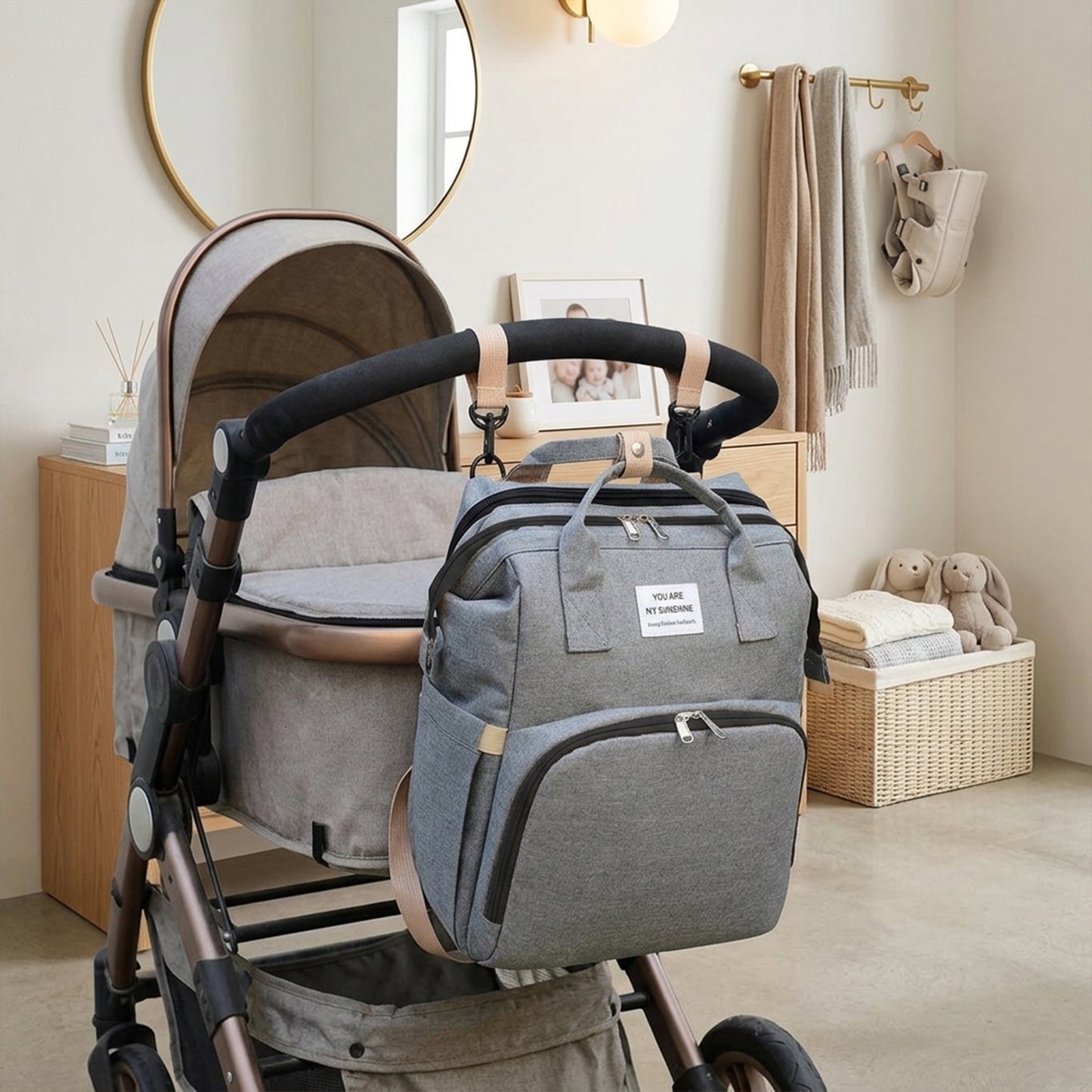 Foldable Baby Bed Diaper Bag - 3-in-1 Changing Station & Backpack - Large Capacity Insulated Mommy Bag for Travel