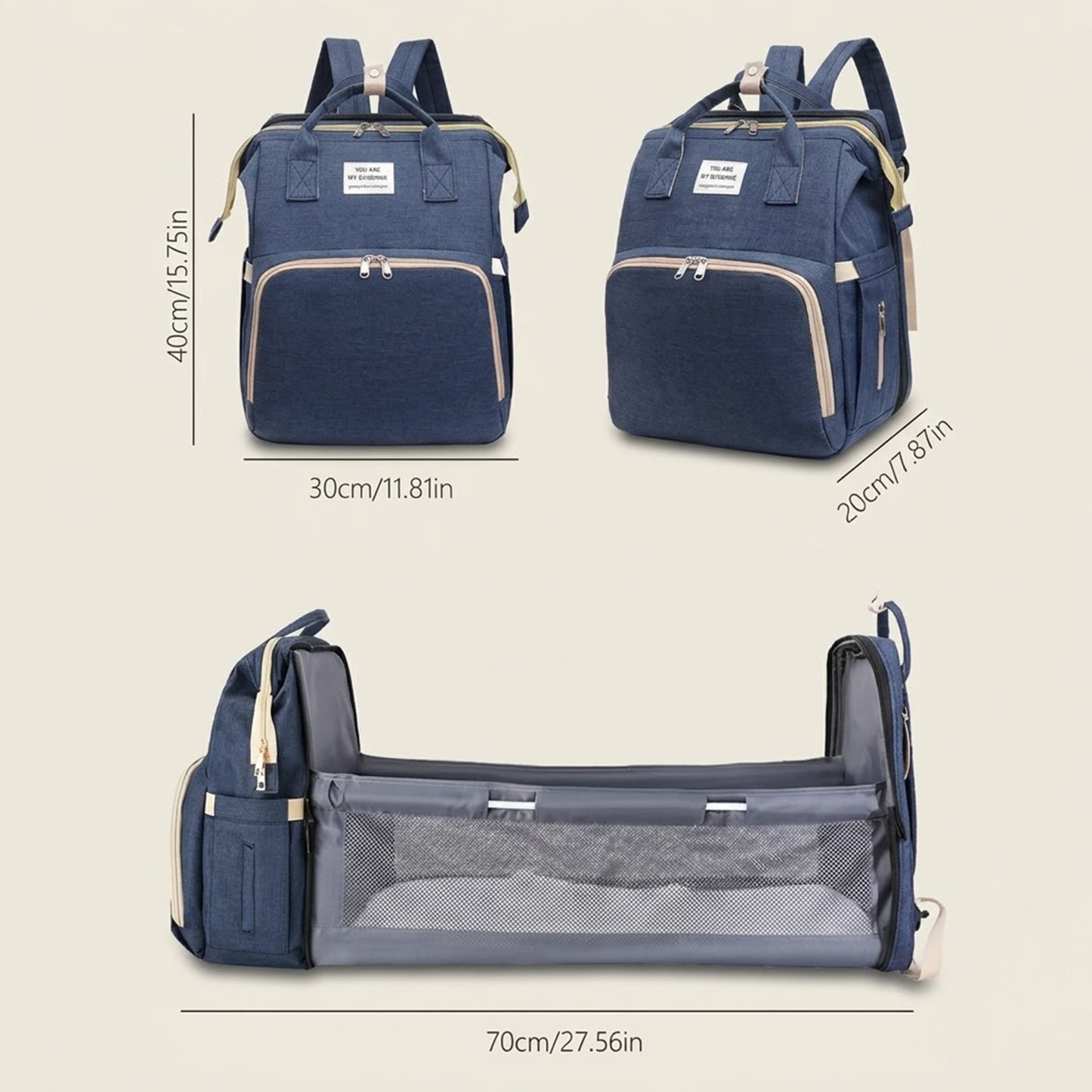 Foldable Baby Bed Diaper Bag - 3-in-1 Changing Station & Backpack - Large Capacity Insulated Mommy Bag for Travel