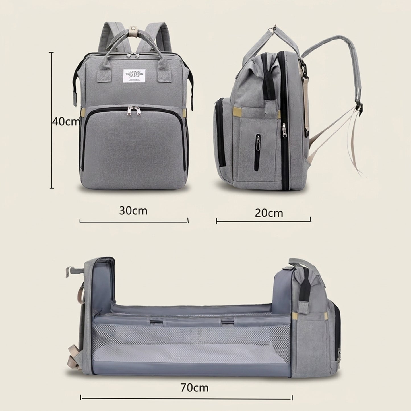 Foldable Baby Bed Diaper Bag - 3-in-1 Changing Station & Backpack - Large Capacity Insulated Mommy Bag for Travel