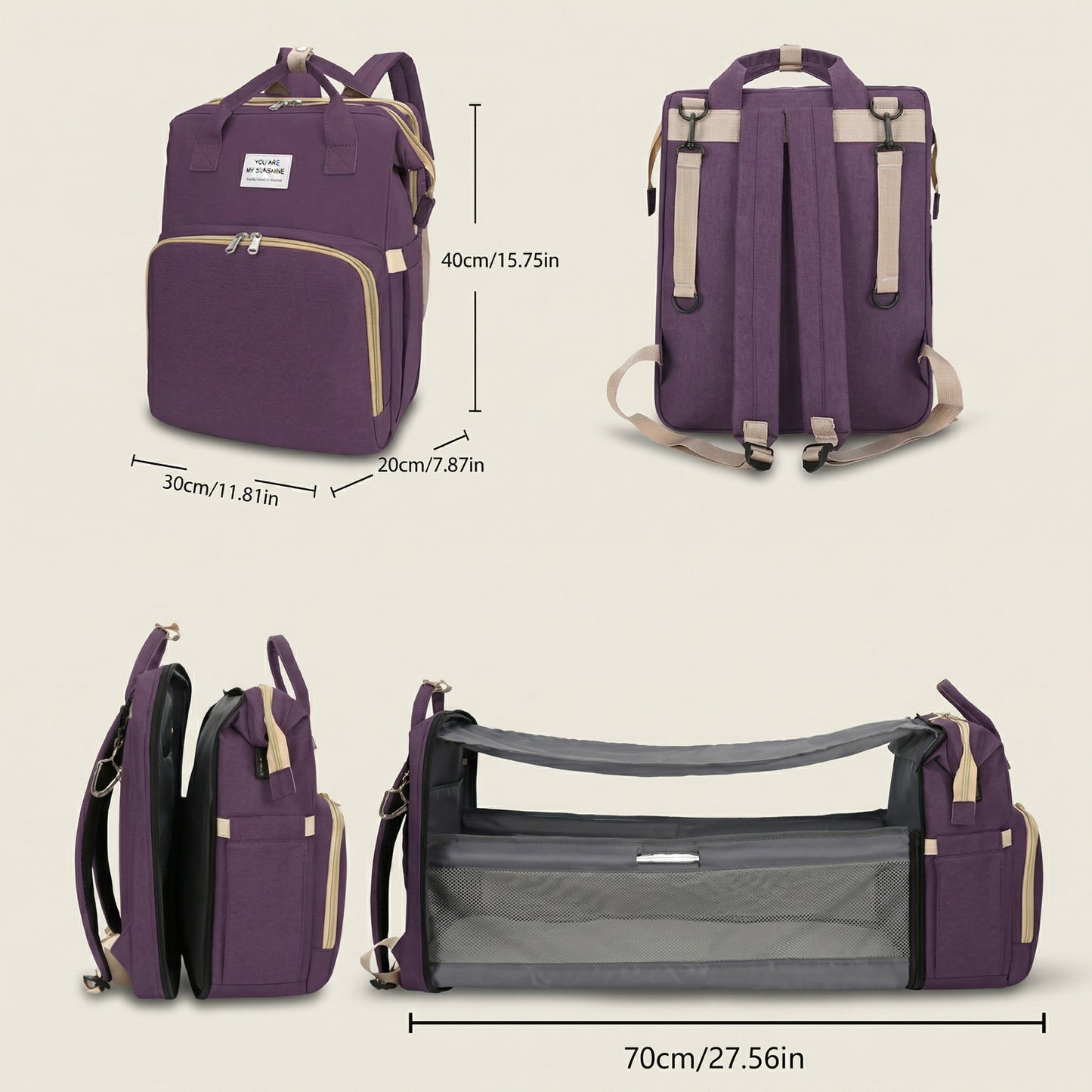Foldable Baby Bed Diaper Bag - 3-in-1 Changing Station & Backpack - Large Capacity Insulated Mommy Bag for Travel