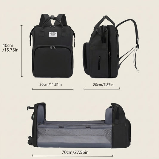 Foldable Baby Bed Diaper Bag - 3-in-1 Changing Station & Backpack - Large Capacity Insulated Mommy Bag for Travel