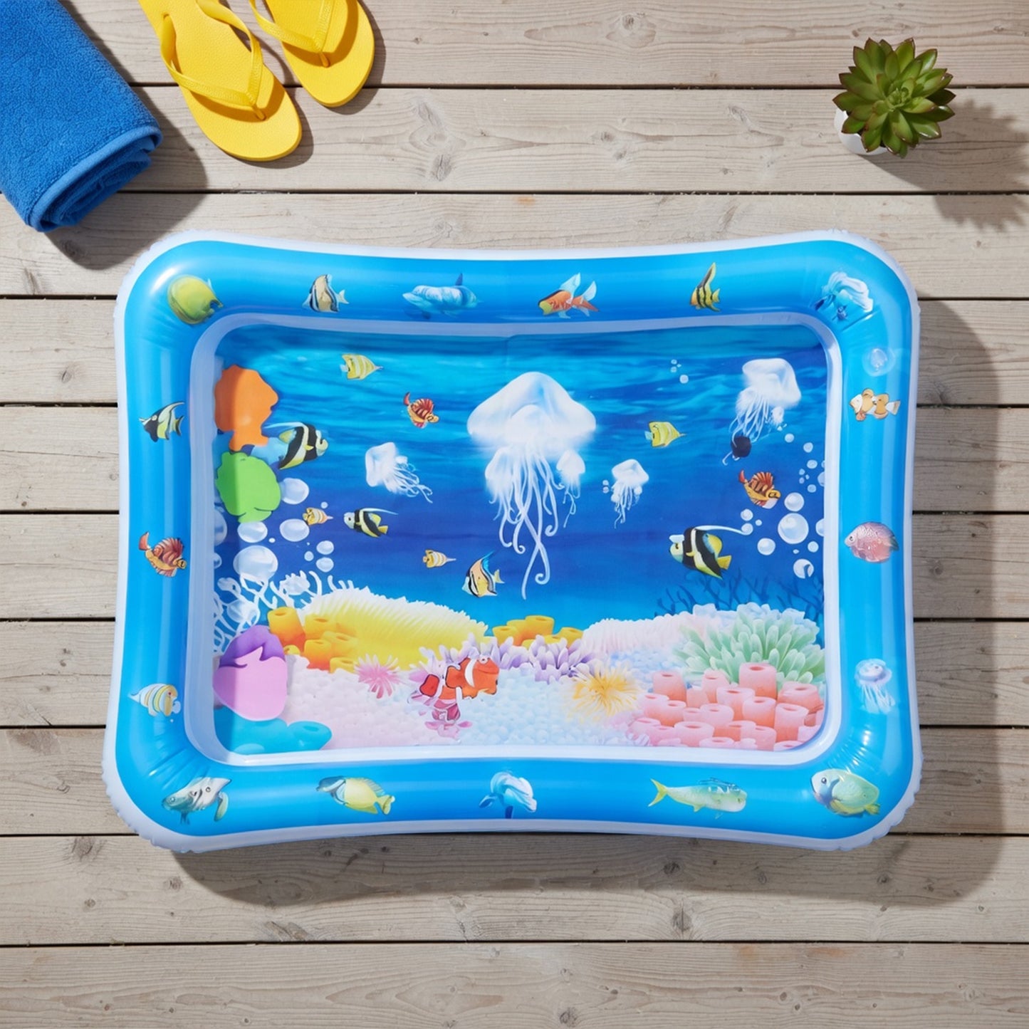 Jellyfish Inflatable Baby Water Mat - Soft Tummy Time Pad for Toddlers - Educational Activity Toy & Gift for Kids