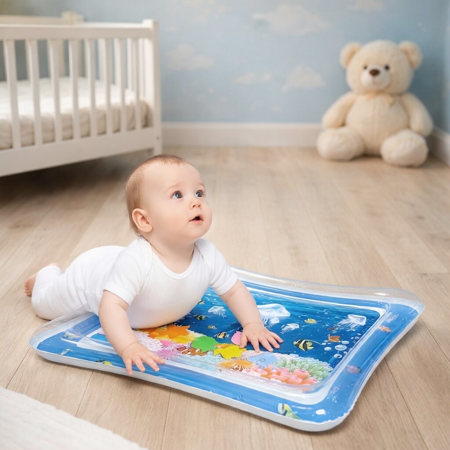 Jellyfish Inflatable Baby Water Mat - Soft Tummy Time Pad for Toddlers - Educational Activity Toy & Gift for Kids