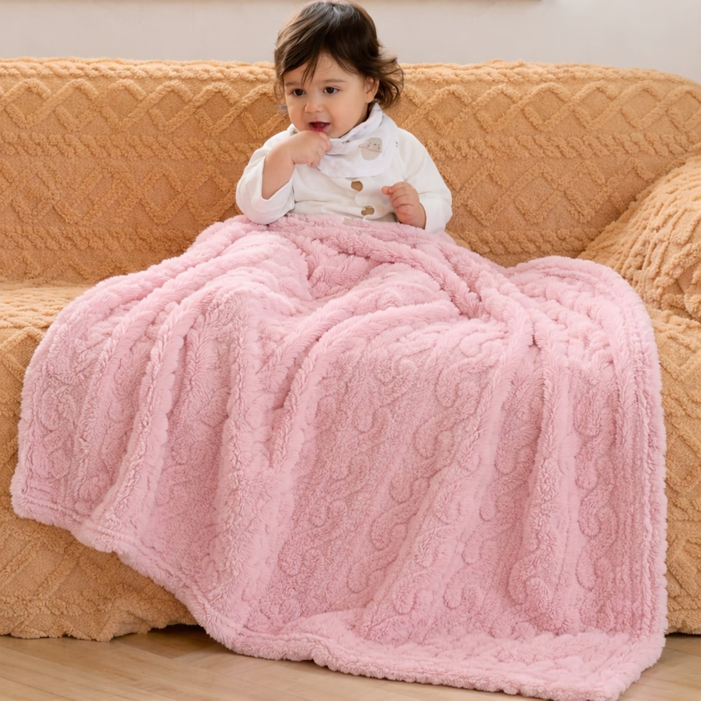 Striped Coral Fleece Baby Blanket - All-Season Flannel Nap Quilt - Breathable Bedding for Infants & Toddlers