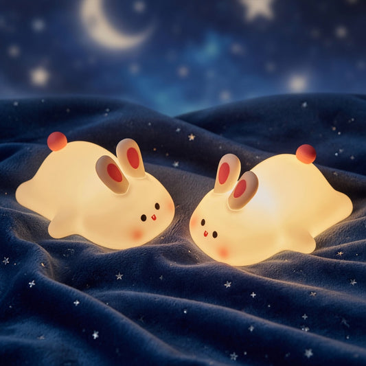 Silicone Rabbit Night Light - Soft Touch Control - LED USB Rechargeable Bedside Lamp - Safe Nursery Toy & Gift for Kids