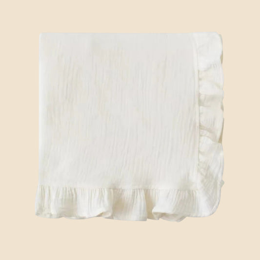 Custom Name Ruffled Edge Baby Blanket - Personalized Cotton Bedding - Multi-functional Swaddle & Bath Towel