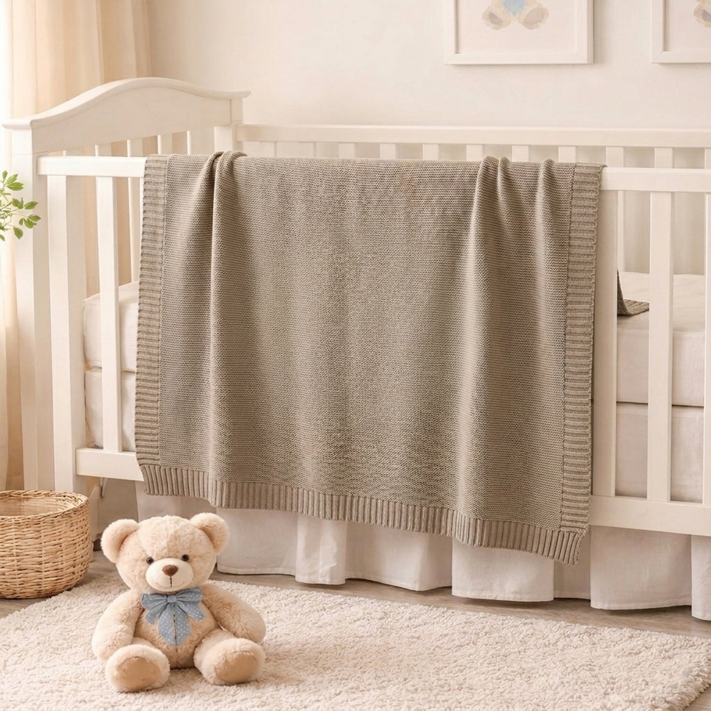 Personalized Baby Blanket - Custom Embroidered Name - Breathable Cotton Knitted Stroller Blanket & Swaddle