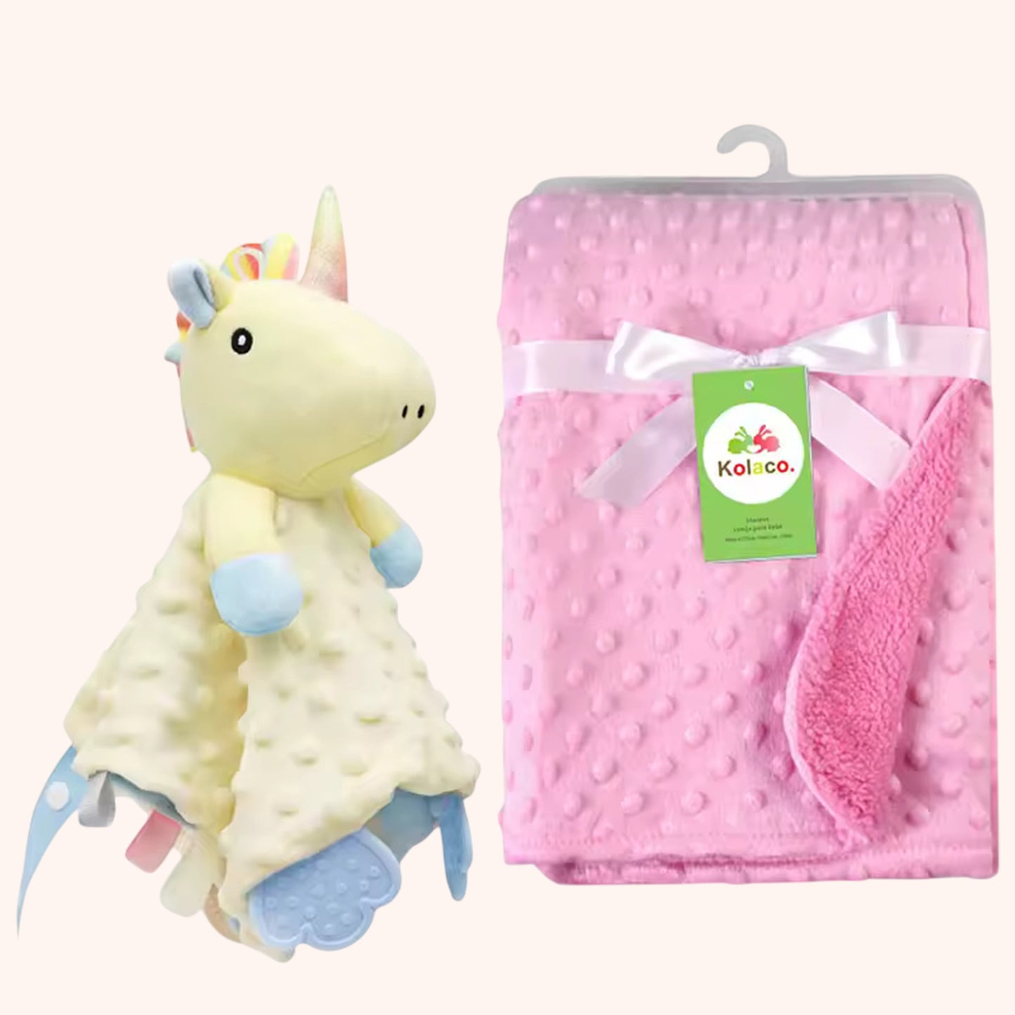 Personalized Baby Blanket & Animal Security Doll Set - Custom Name Stroller Cover - Soft Newborn Gift Set for Baby Showers
