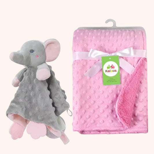 Personalized Baby Blanket & Animal Security Doll Set - Custom Name Stroller Cover - Soft Newborn Gift Set for Baby Showers