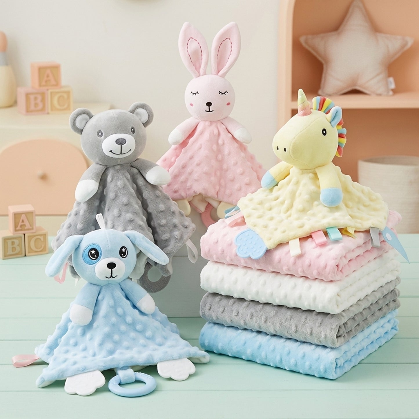 Personalized Baby Blanket & Animal Security Doll Set - Custom Name Stroller Cover - Soft Newborn Gift Set for Baby Showers