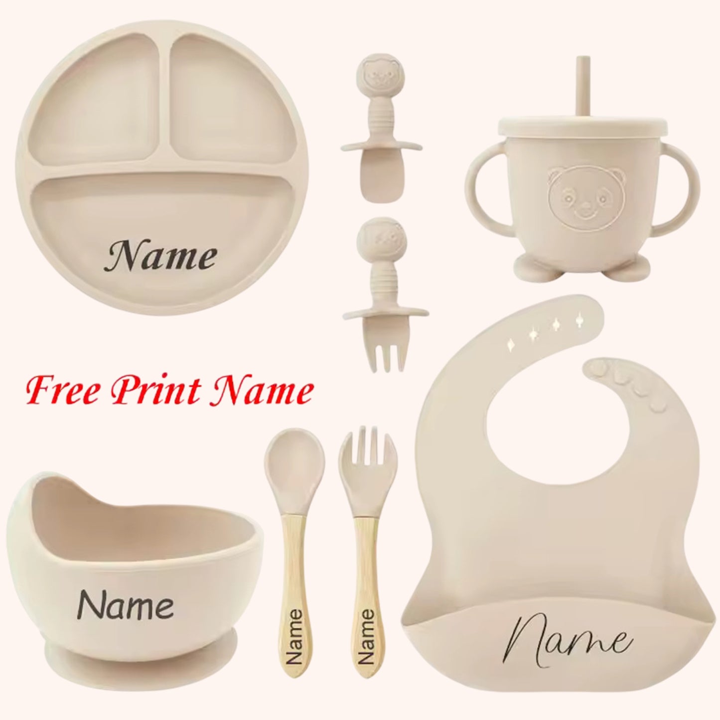 Silicone Baby Feeding Set with Custom Name - Personalized Plate, Bowl & Straw Cup - BPA-Free Feeding Supplies Gift