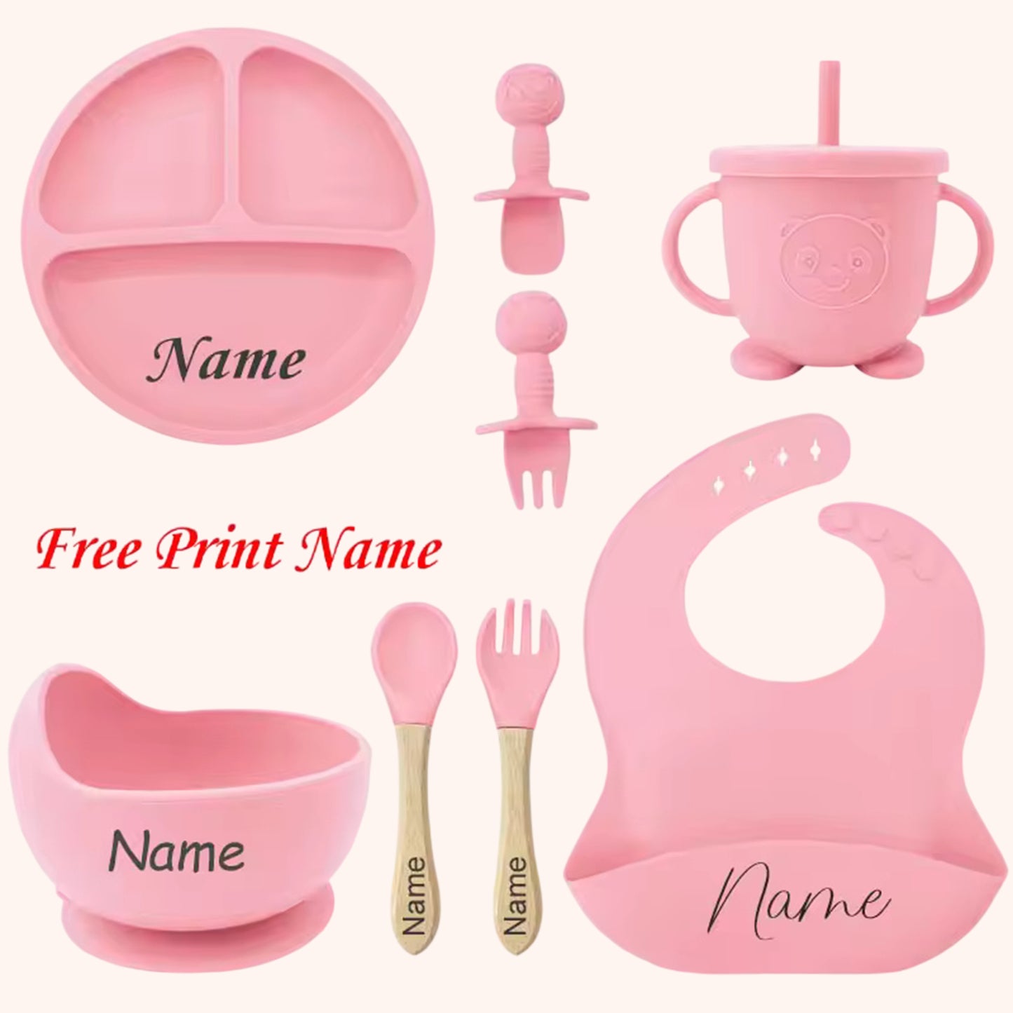 Silicone Baby Feeding Set with Custom Name - Personalized Plate, Bowl & Straw Cup - BPA-Free Feeding Supplies Gift