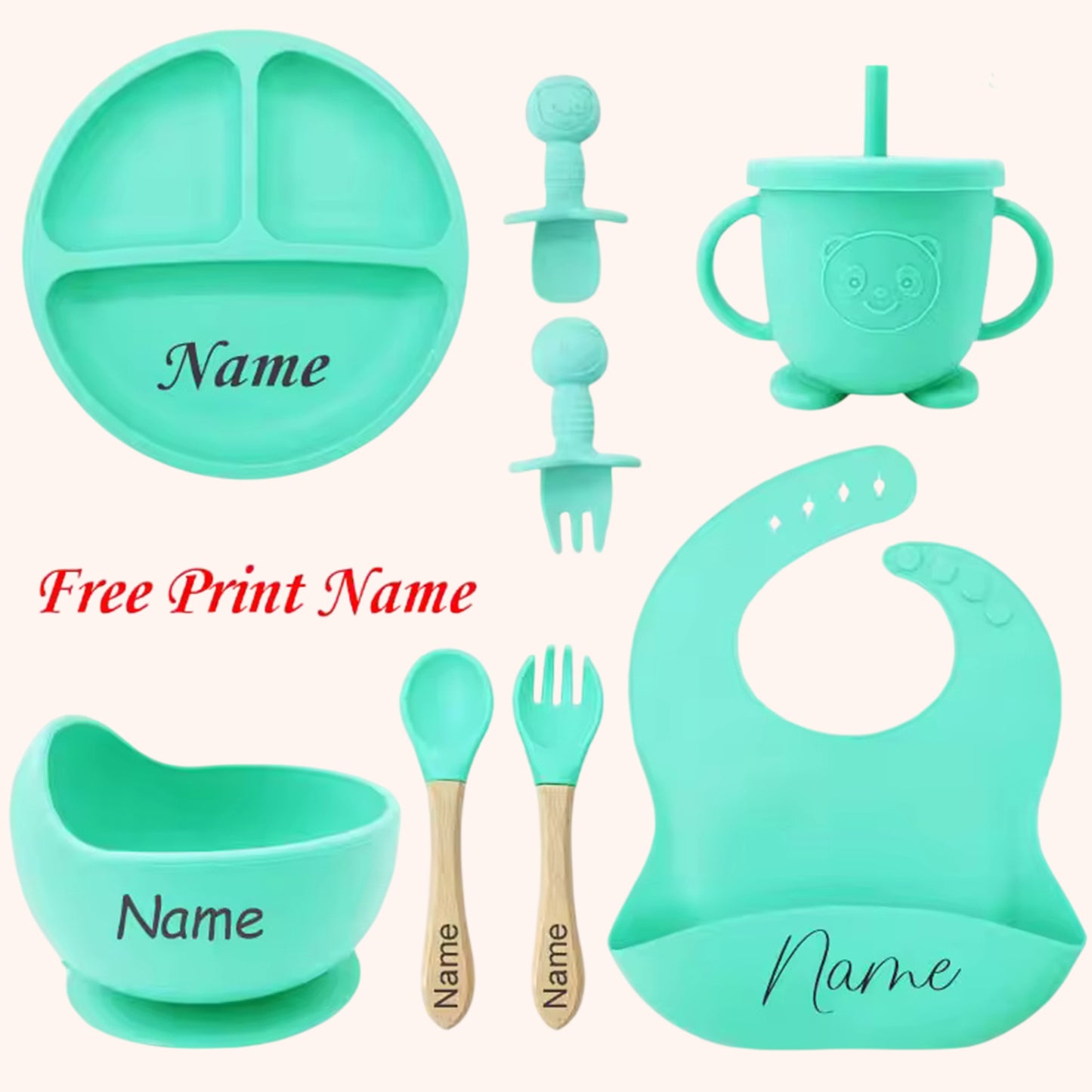 Silicone Baby Feeding Set with Custom Name - Personalized Plate, Bowl & Straw Cup - BPA-Free Feeding Supplies Gift