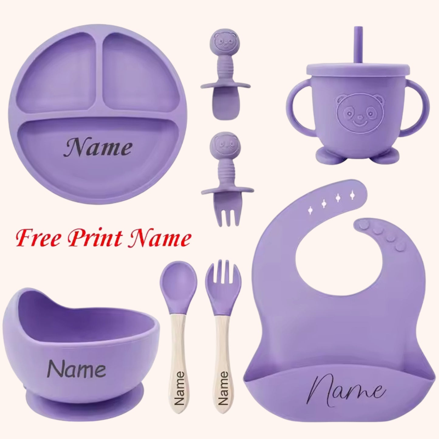 Silicone Baby Feeding Set with Custom Name - Personalized Plate, Bowl & Straw Cup - BPA-Free Feeding Supplies Gift