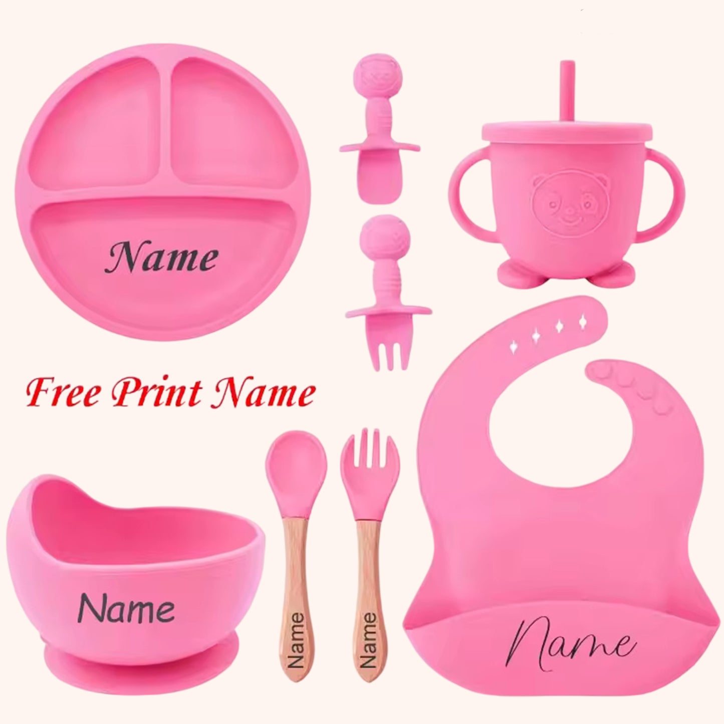 Silicone Baby Feeding Set with Custom Name - Personalized Plate, Bowl & Straw Cup - BPA-Free Feeding Supplies Gift