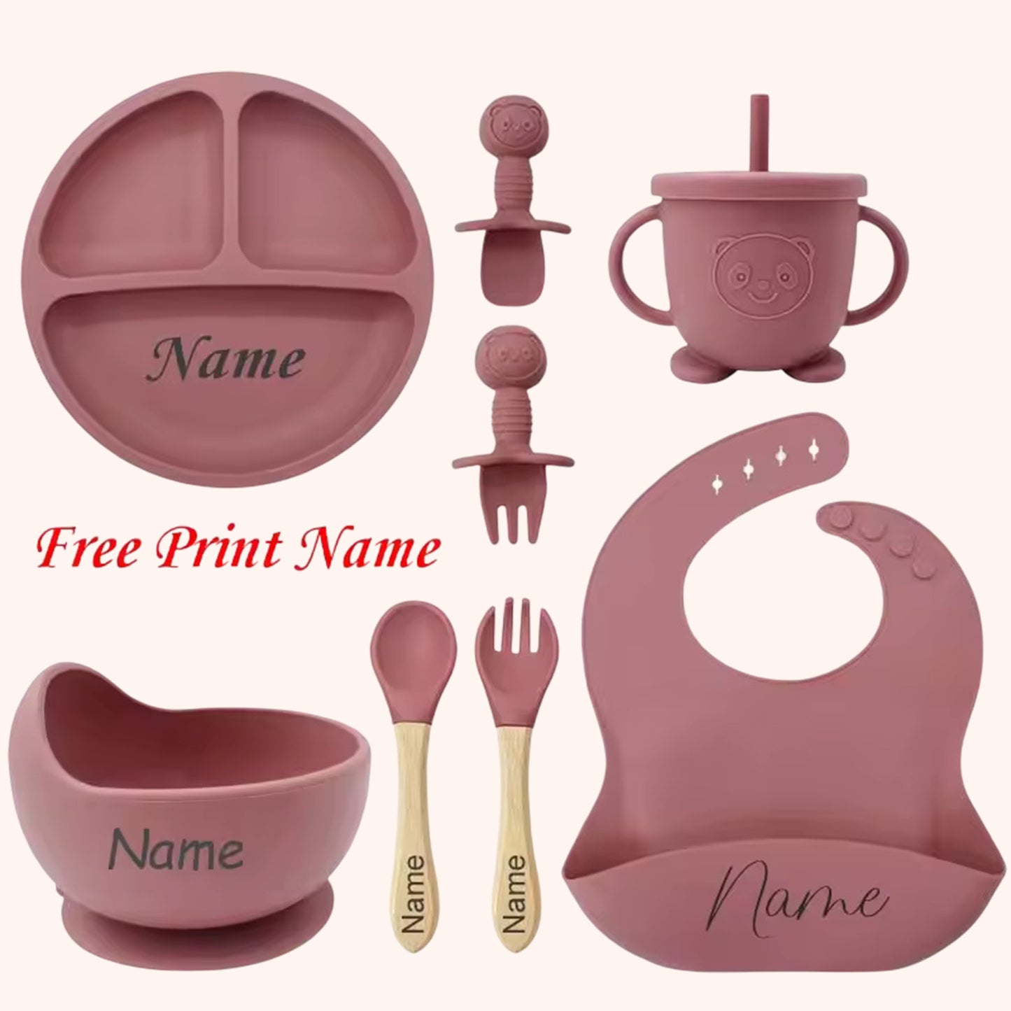 Silicone Baby Feeding Set with Custom Name - Personalized Plate, Bowl & Straw Cup - BPA-Free Feeding Supplies Gift