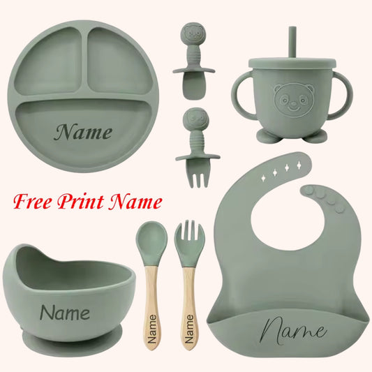 Silicone Baby Feeding Set with Custom Name - Personalized Plate, Bowl & Straw Cup - BPA-Free Feeding Supplies Gift