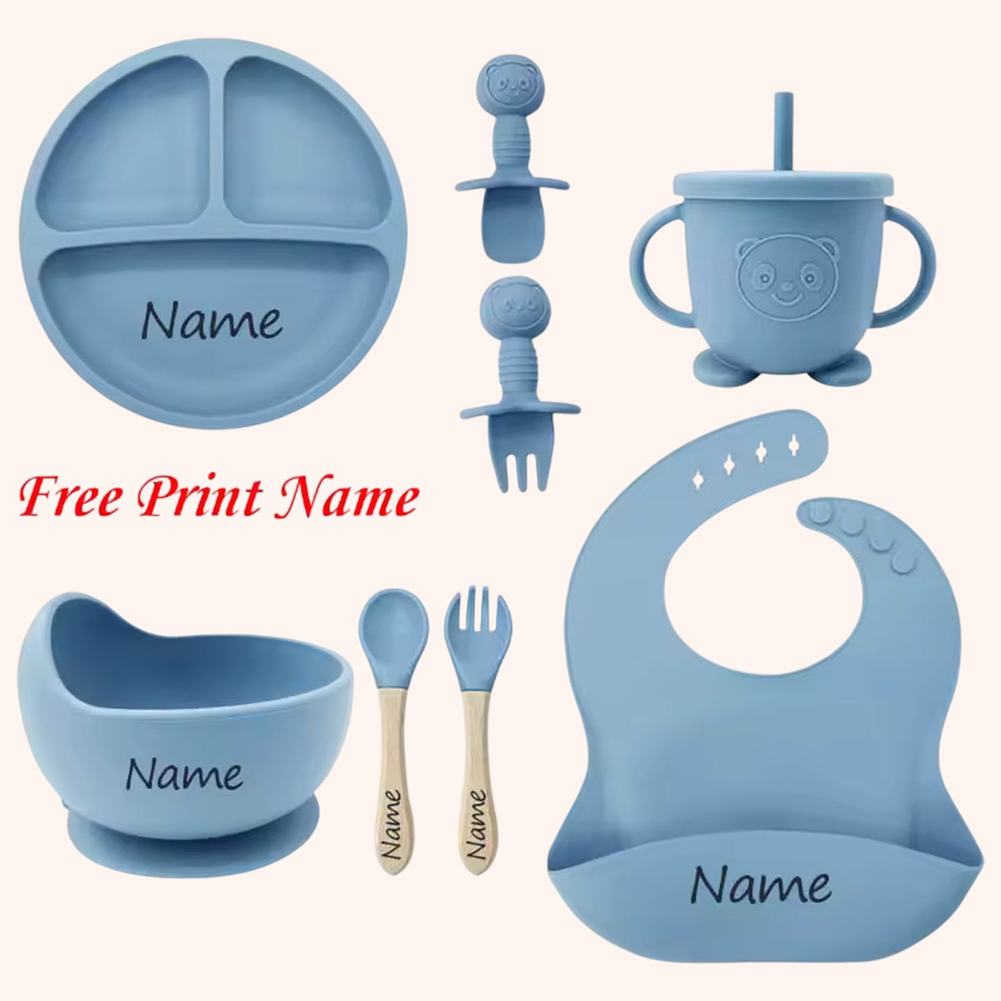 Silicone Baby Feeding Set with Custom Name - Personalized Plate, Bowl & Straw Cup - BPA-Free Feeding Supplies Gift