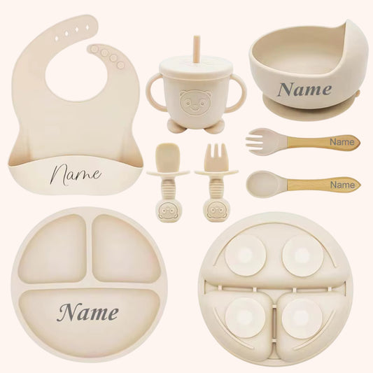 Silicone Baby Feeding Set with Custom Name - Personalized Plate, Bowl & Straw Cup - BPA-Free Feeding Supplies Gift