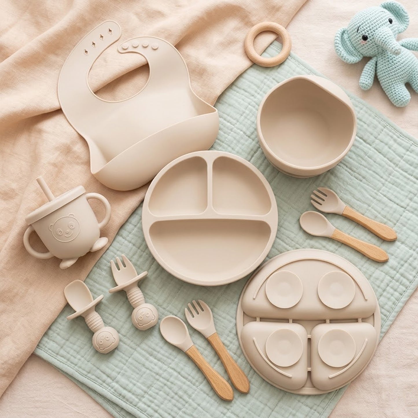 Silicone Baby Feeding Set with Custom Name - Personalized Plate, Bowl & Straw Cup - BPA-Free Feeding Supplies Gift