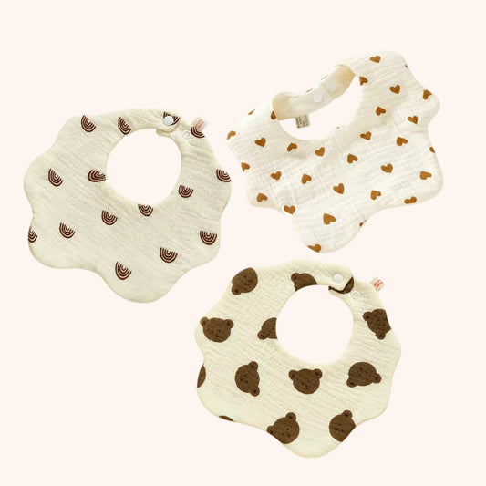 Petal-Shaped Baby Bib Set - Printed Cotton Gauze Feeding Scarf - Soft Absorbent Saliva Towel for Infants