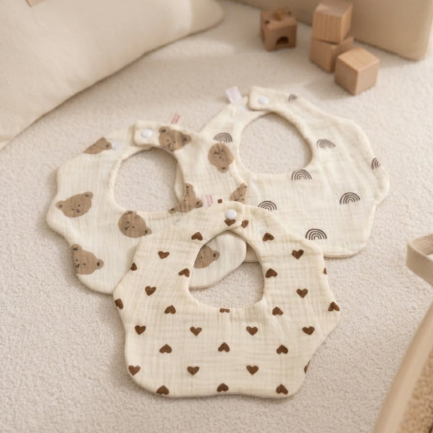 Petal-Shaped Baby Bib Set - Printed Cotton Gauze Feeding Scarf - Soft Absorbent Saliva Towel for Infants