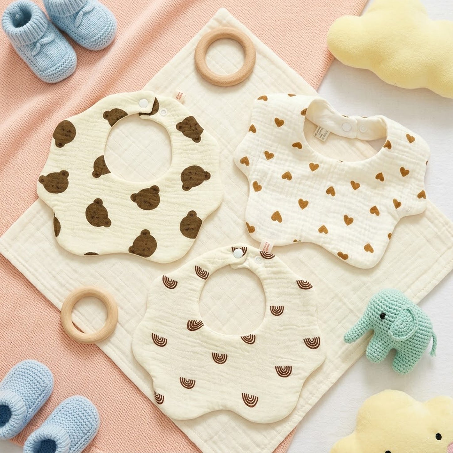 Petal-Shaped Baby Bib Set - Printed Cotton Gauze Feeding Scarf - Soft Absorbent Saliva Towel for Infants