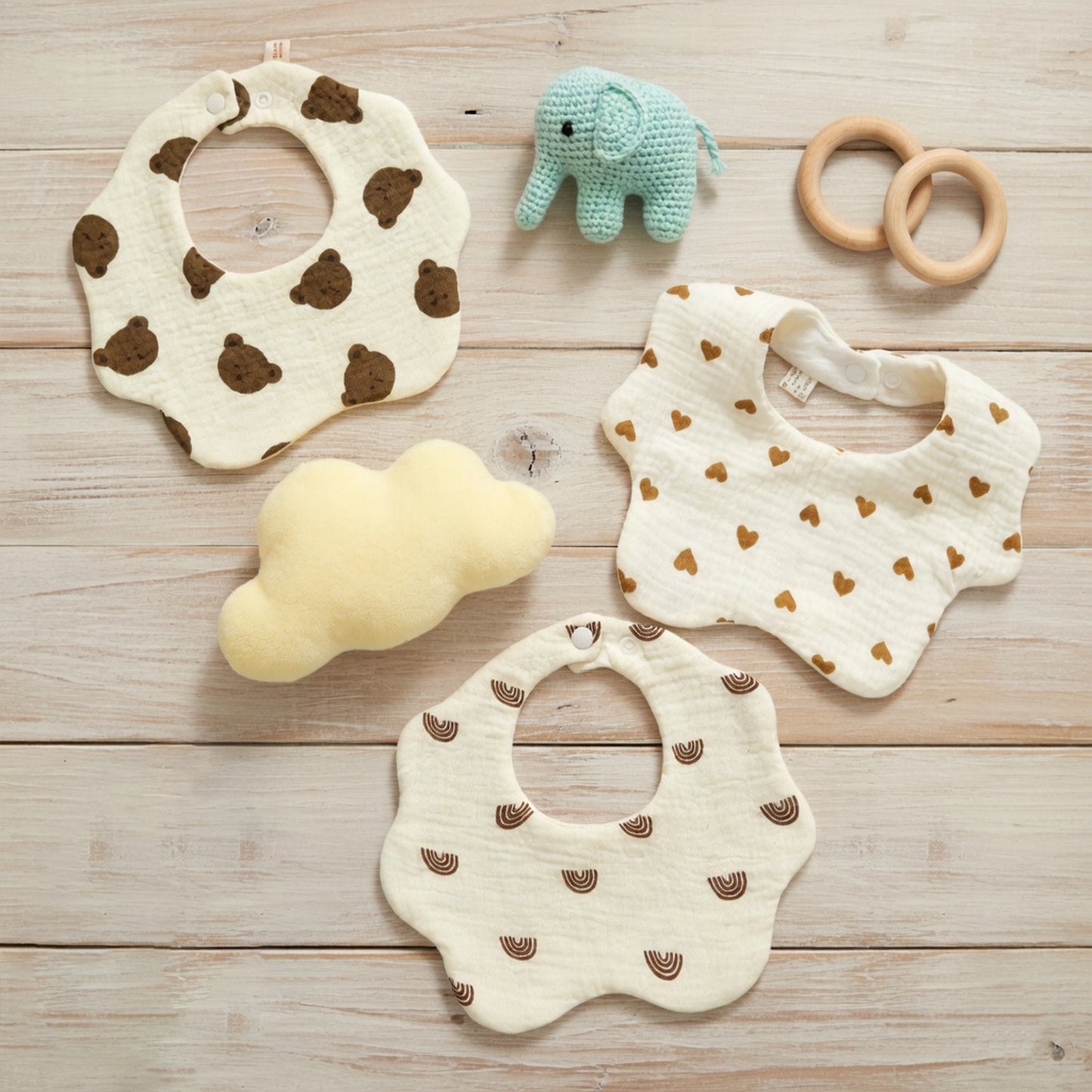 Petal-Shaped Baby Bib Set - Printed Cotton Gauze Feeding Scarf - Soft Absorbent Saliva Towel for Infants