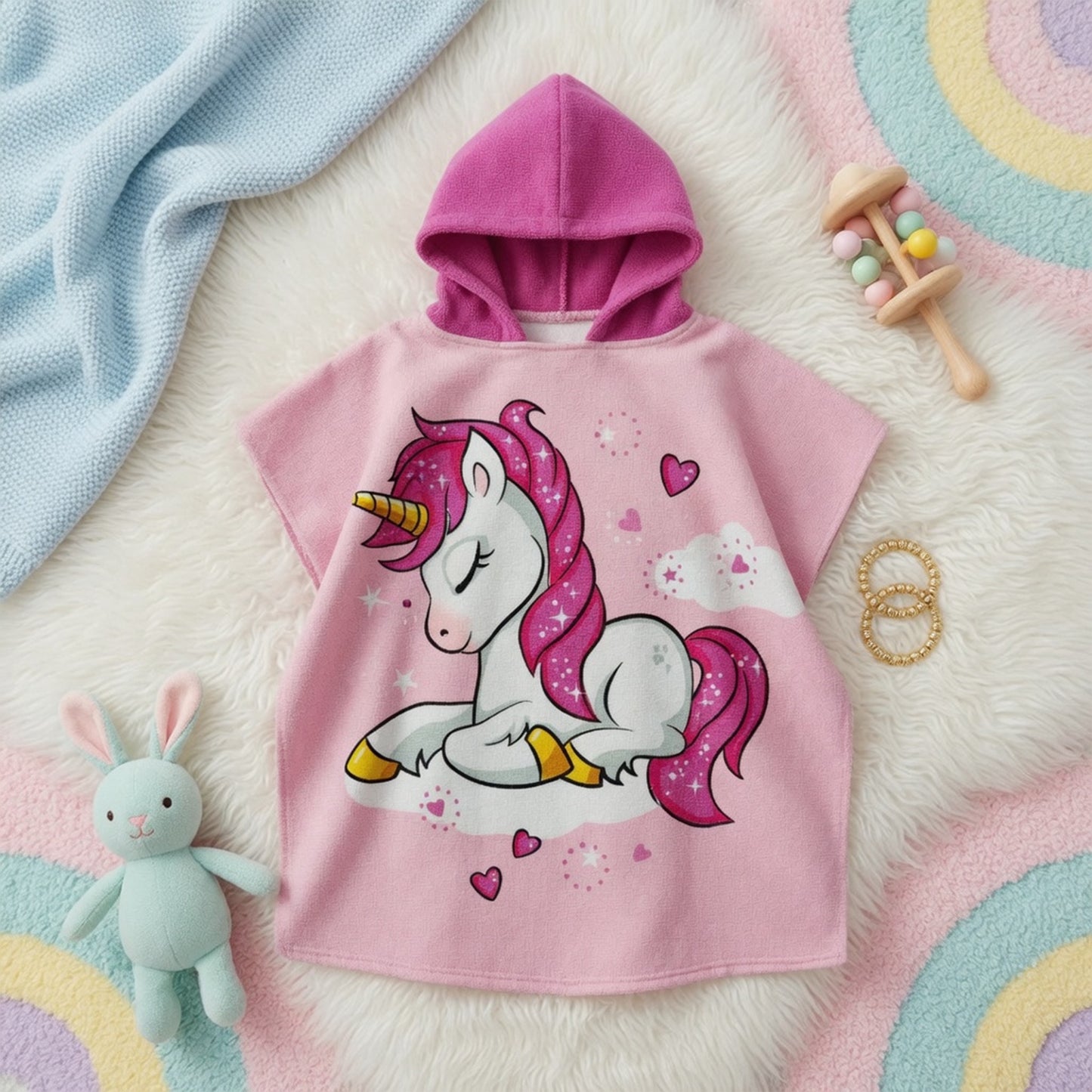 Cartoon Kids Hooded Cape Towel - Quick-Dry Beach & Bathrobe - Fun Unicorn Shark Dinosaur Print for Children