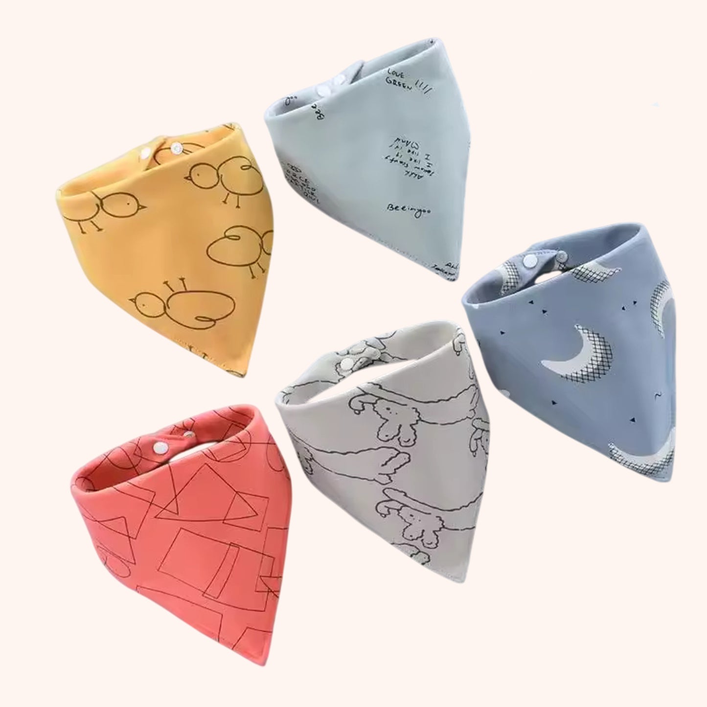 Pure Cotton Baby Triangle Scarf Set - 5Pcs Waterproof Feeding Bibs - Soft Absorbent Saliva Scarf for Newborns
