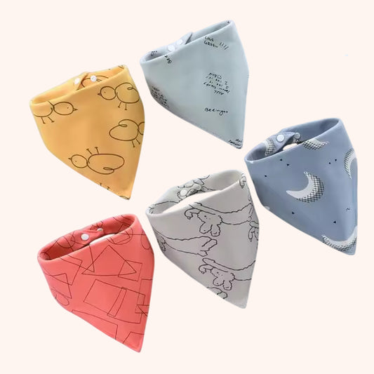 Pure Cotton Baby Triangle Scarf Set - 5Pcs Waterproof Feeding Bibs - Soft Absorbent Saliva Scarf for Newborns