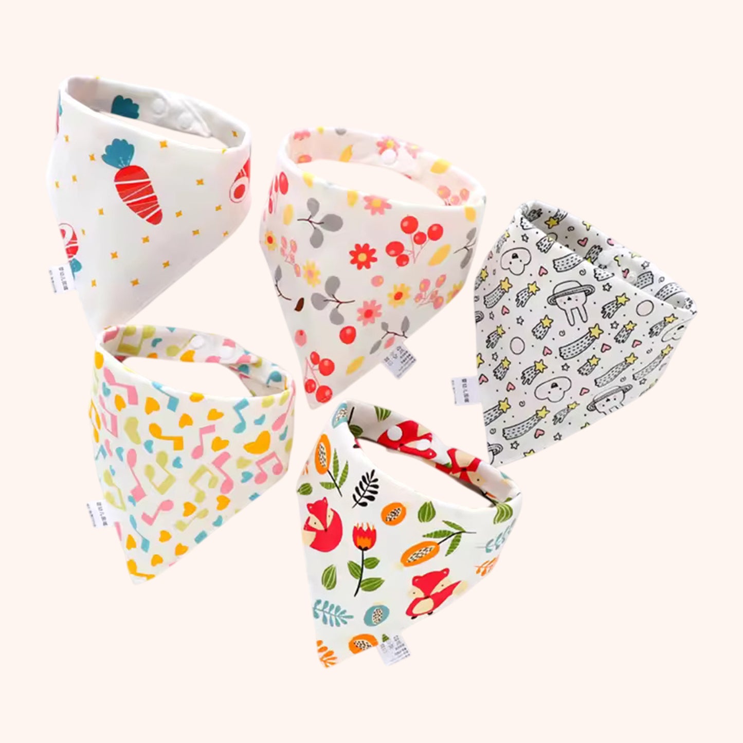 Pure Cotton Baby Triangle Scarf Set - 5Pcs Waterproof Feeding Bibs - Soft Absorbent Saliva Scarf for Newborns