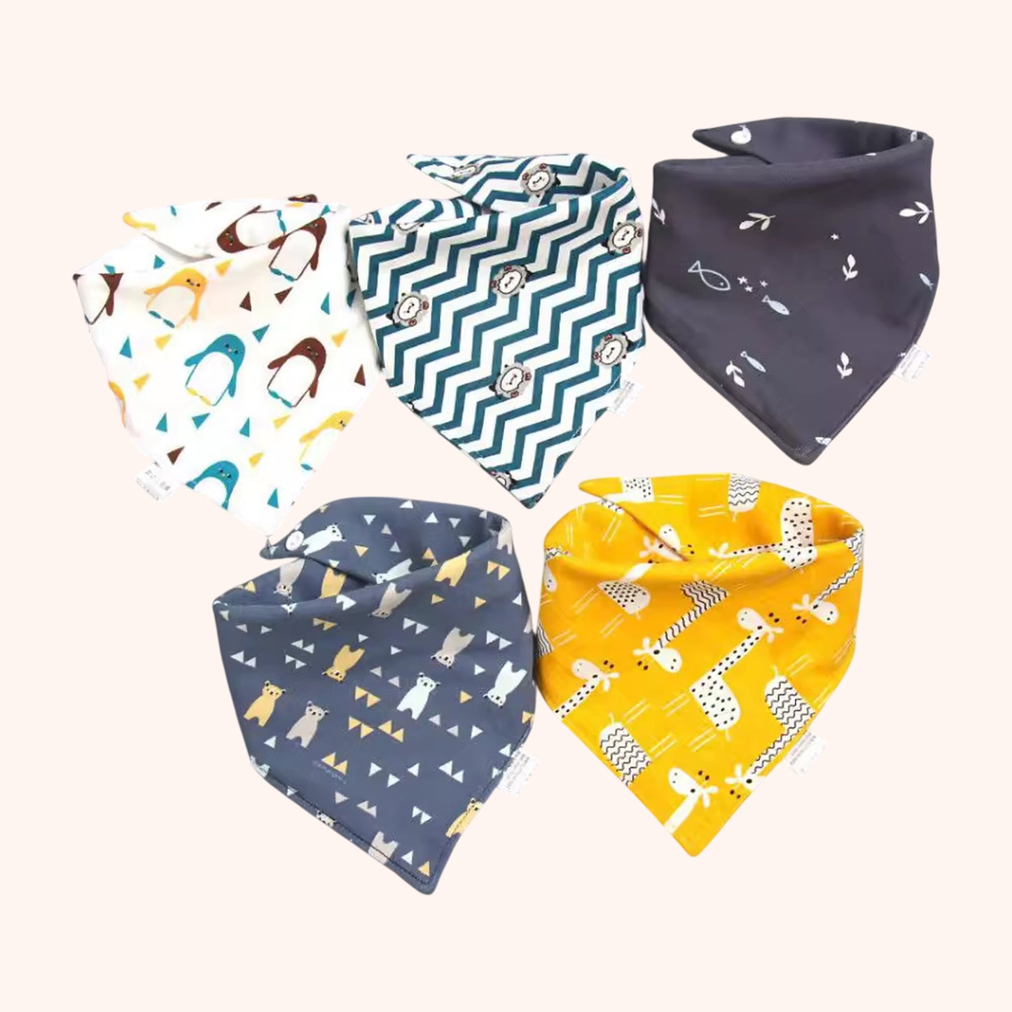 Pure Cotton Baby Triangle Scarf Set - 5Pcs Waterproof Feeding Bibs - Soft Absorbent Saliva Scarf for Newborns