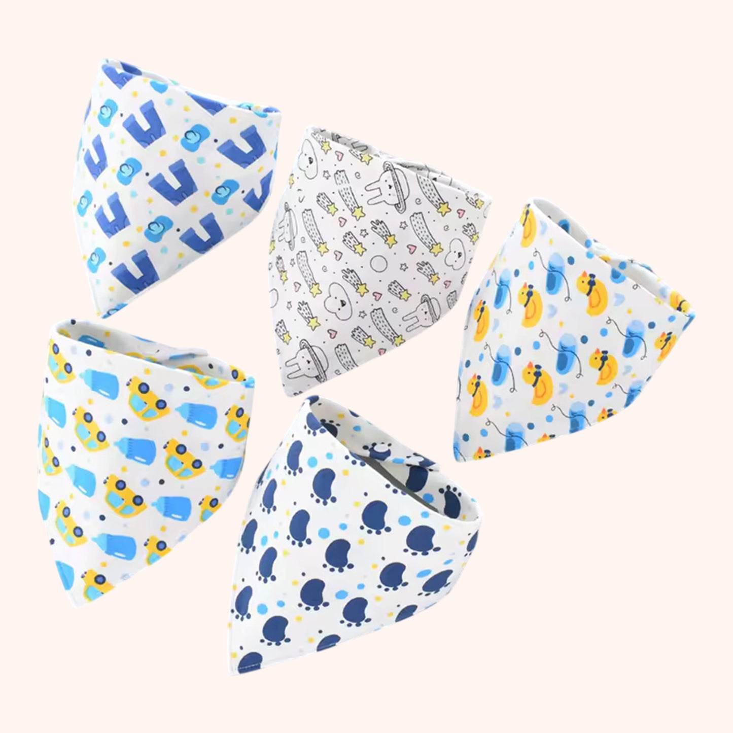 Pure Cotton Baby Triangle Scarf Set - 5Pcs Waterproof Feeding Bibs - Soft Absorbent Saliva Scarf for Newborns