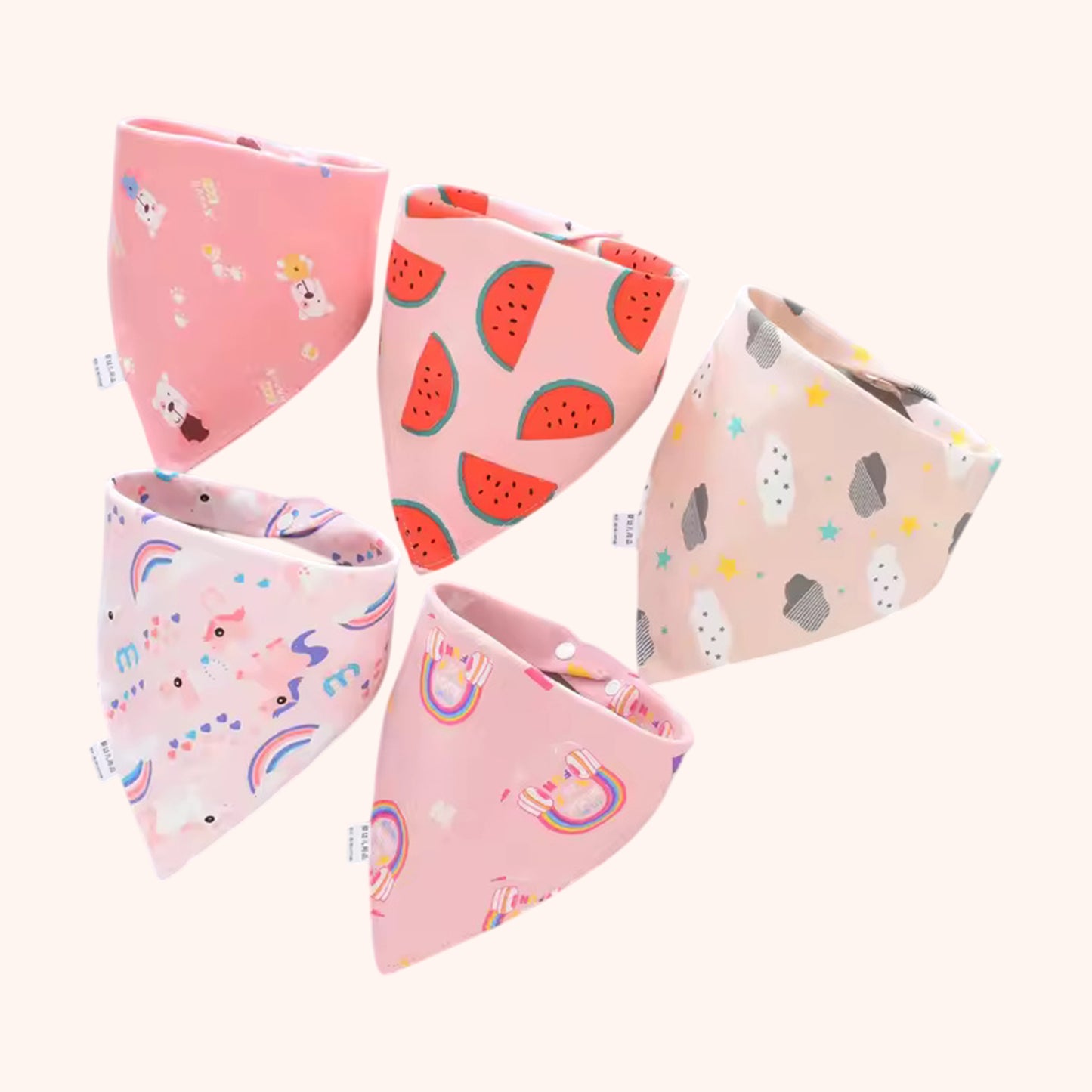 Pure Cotton Baby Triangle Scarf Set - 5Pcs Waterproof Feeding Bibs - Soft Absorbent Saliva Scarf for Newborns