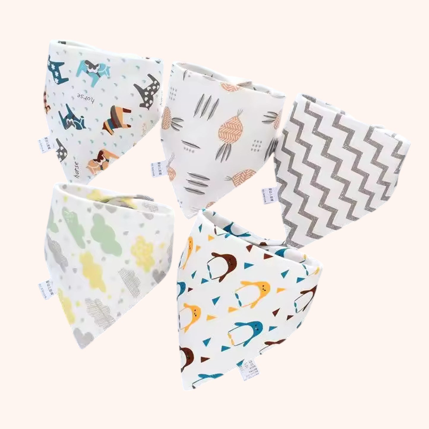 Pure Cotton Baby Triangle Scarf Set - 5Pcs Waterproof Feeding Bibs - Soft Absorbent Saliva Scarf for Newborns
