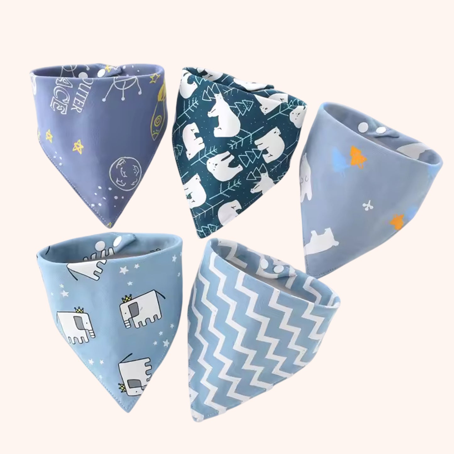 Pure Cotton Baby Triangle Scarf Set - 5Pcs Waterproof Feeding Bibs - Soft Absorbent Saliva Scarf for Newborns