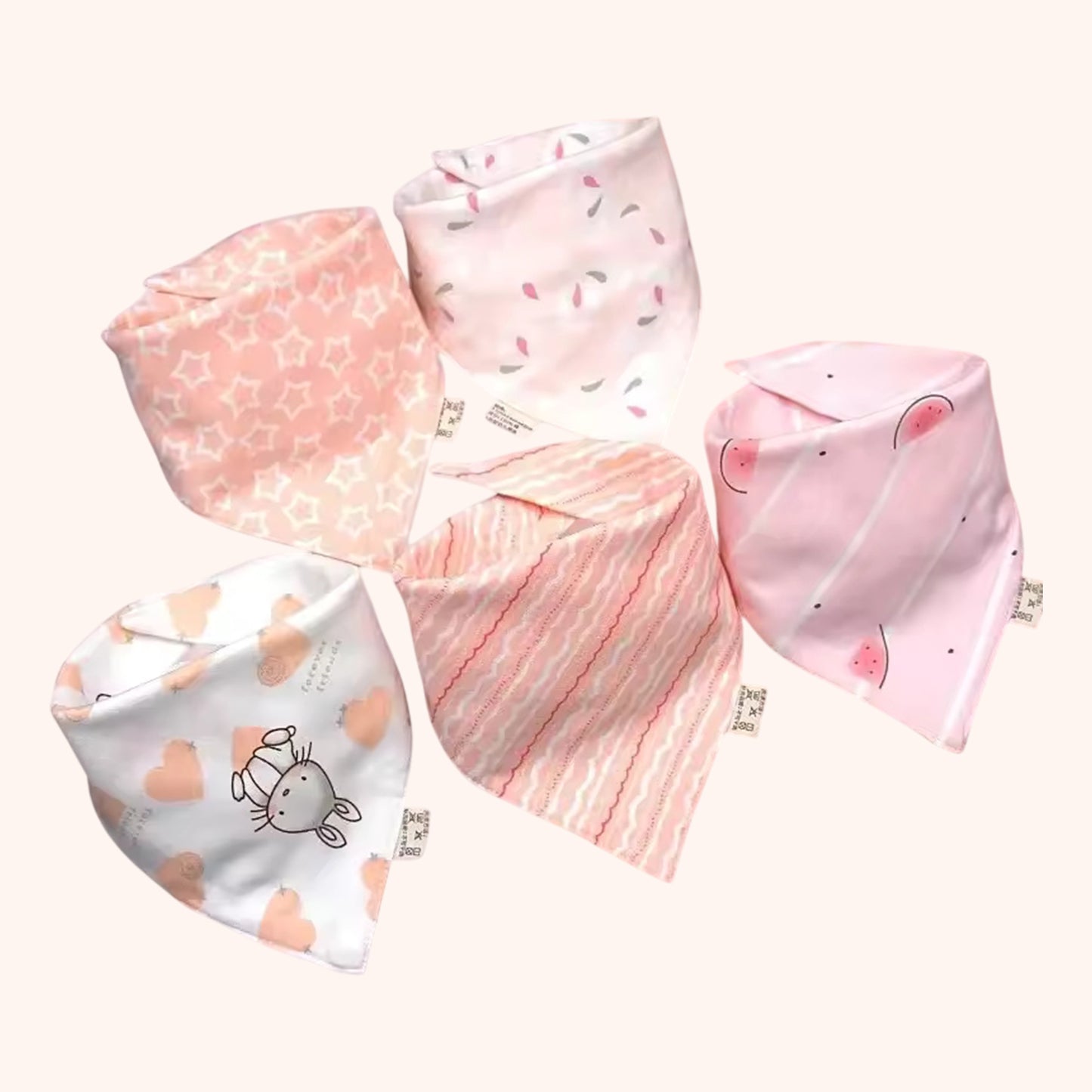 Pure Cotton Baby Triangle Scarf Set - 5Pcs Waterproof Feeding Bibs - Soft Absorbent Saliva Scarf for Newborns