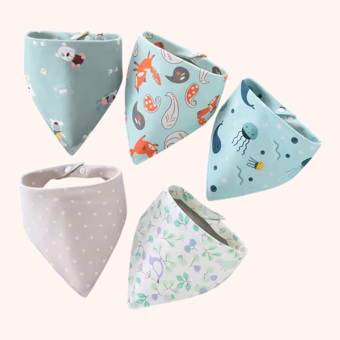 Pure Cotton Baby Triangle Scarf Set - 5Pcs Waterproof Feeding Bibs - Soft Absorbent Saliva Scarf for Newborns