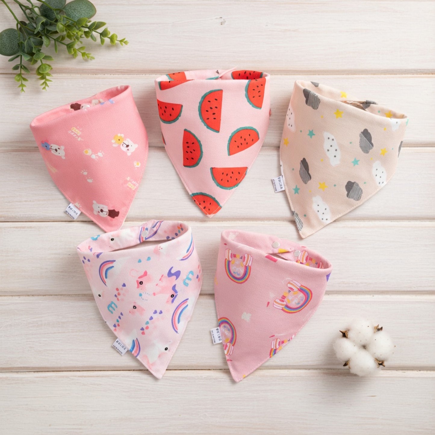 Pure Cotton Baby Triangle Scarf Set - 5Pcs Waterproof Feeding Bibs - Soft Absorbent Saliva Scarf for Newborns