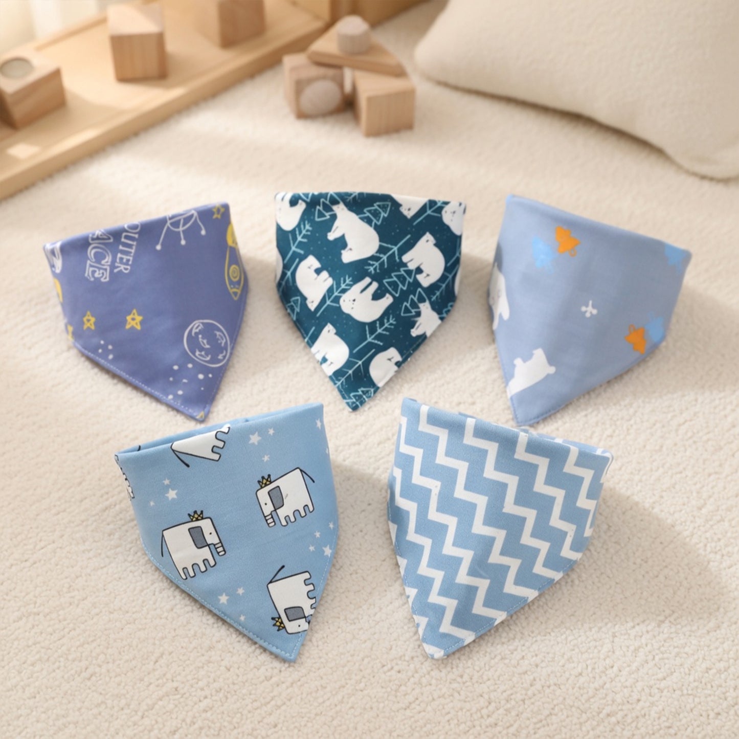 Pure Cotton Baby Triangle Scarf Set - 5Pcs Waterproof Feeding Bibs - Soft Absorbent Saliva Scarf for Newborns