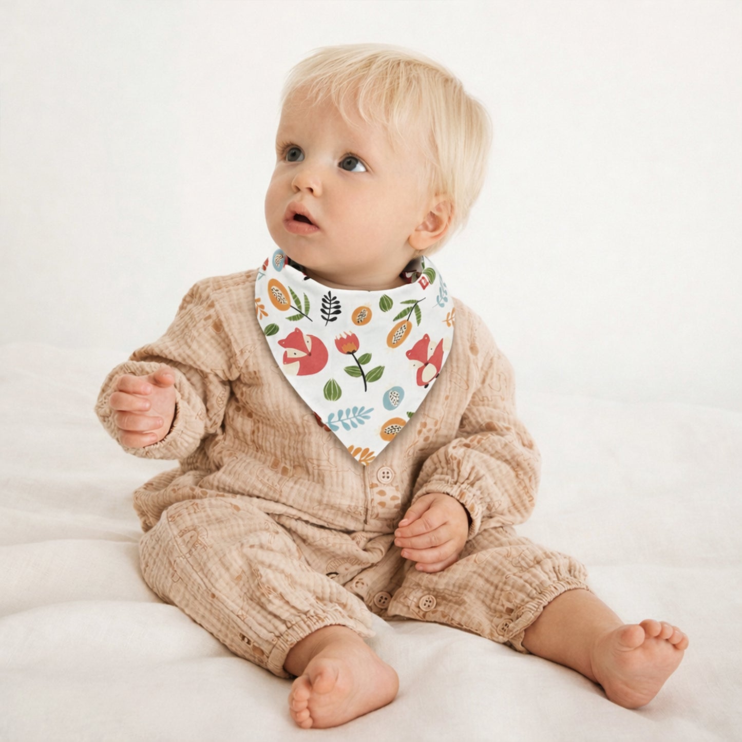 Pure Cotton Baby Triangle Scarf Set - 5Pcs Waterproof Feeding Bibs - Soft Absorbent Saliva Scarf for Newborns
