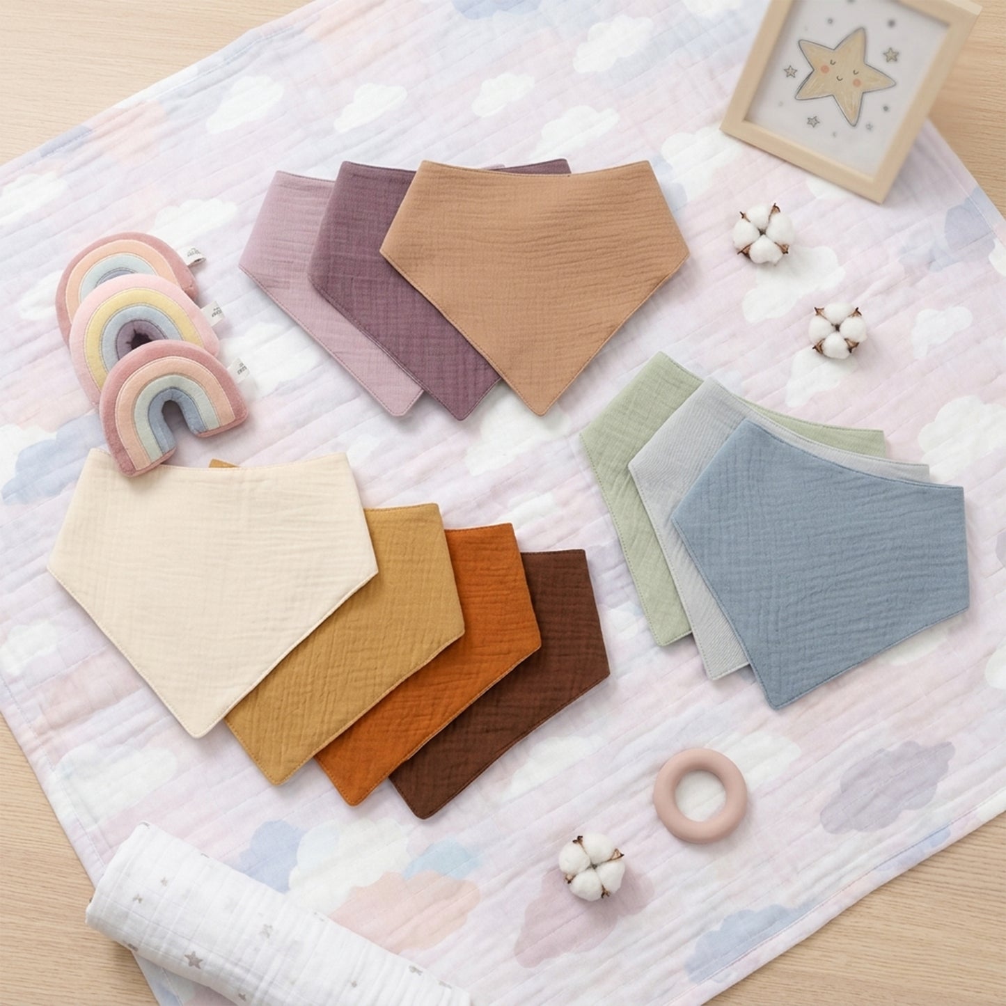 3/4/5-Piece Baby Cotton Bib Set - Solid Color Triangle Bandana - Soft Absorbent Saliva Towel & Burp Cloth Gift for Newborns