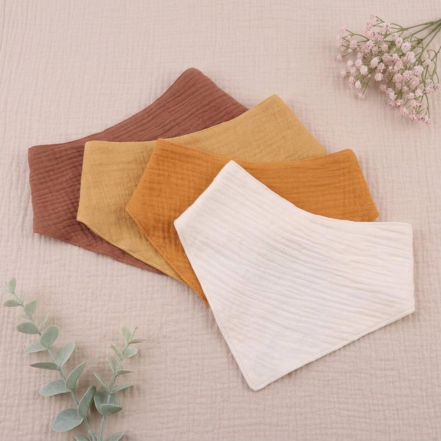 3/4/5-Piece Baby Cotton Bib Set - Solid Color Triangle Bandana - Soft Absorbent Saliva Towel & Burp Cloth Gift for Newborns