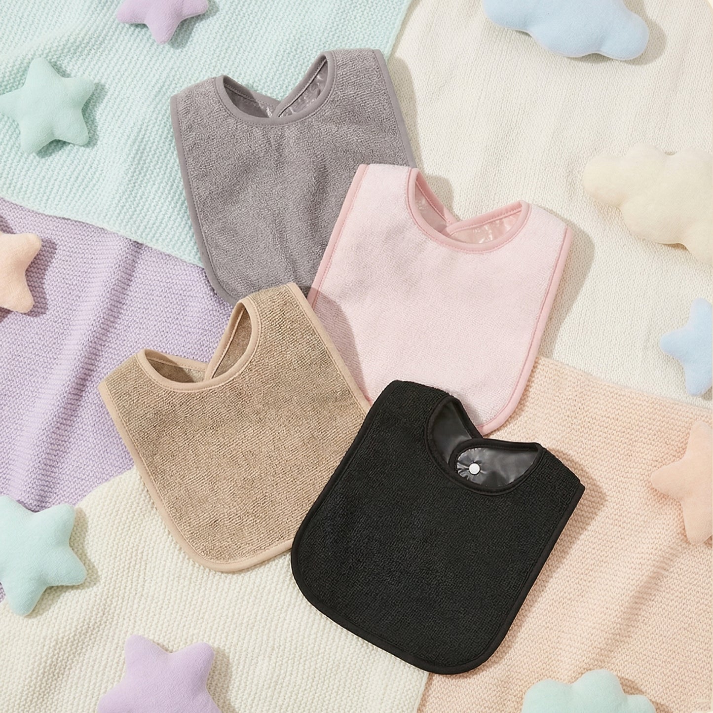 Solid Color Baby Bib Set - 4 Pieces Waterproof Feeding Bandanas - Versatile Burp Cloths & Saliva Towels