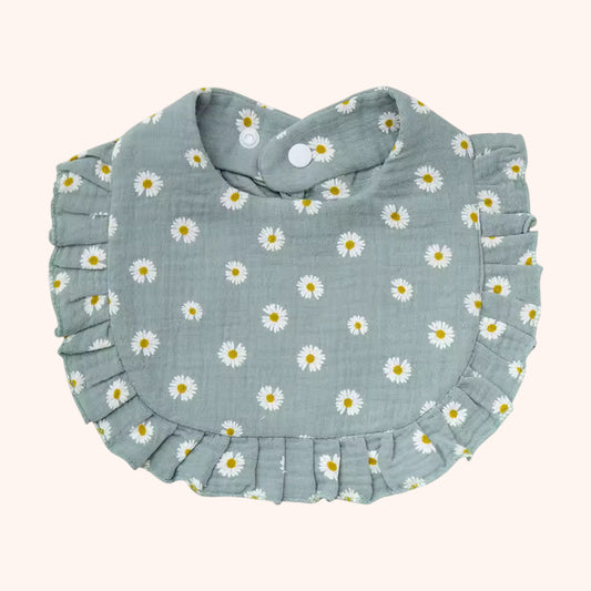 A-Grade Muslin Cotton Flower Bib - Soft Ruffled Burp Cloth - Adjustable Snap Rainbow Saliva Towel for Infants
