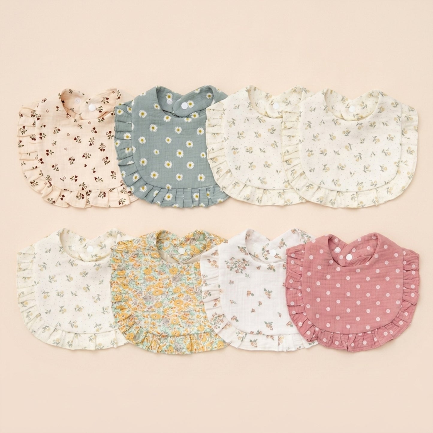 A-Grade Muslin Cotton Flower Bib - Soft Ruffled Burp Cloth - Adjustable Snap Rainbow Saliva Towel for Infants