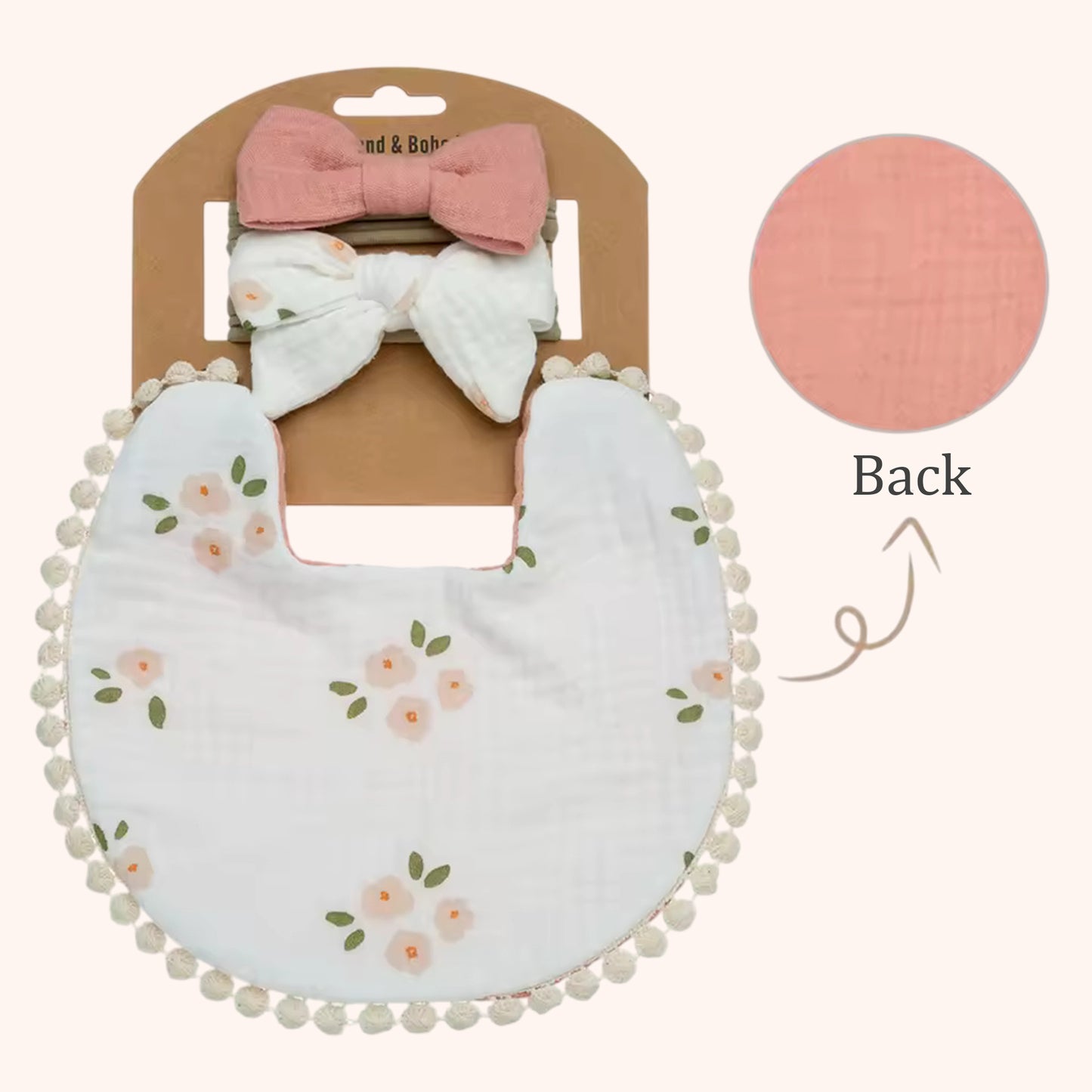 3-in-1 Baby Flower Bib & Headband Set - Elegant Double-Sided Saliva Towel & Bow Hairbands for Babies