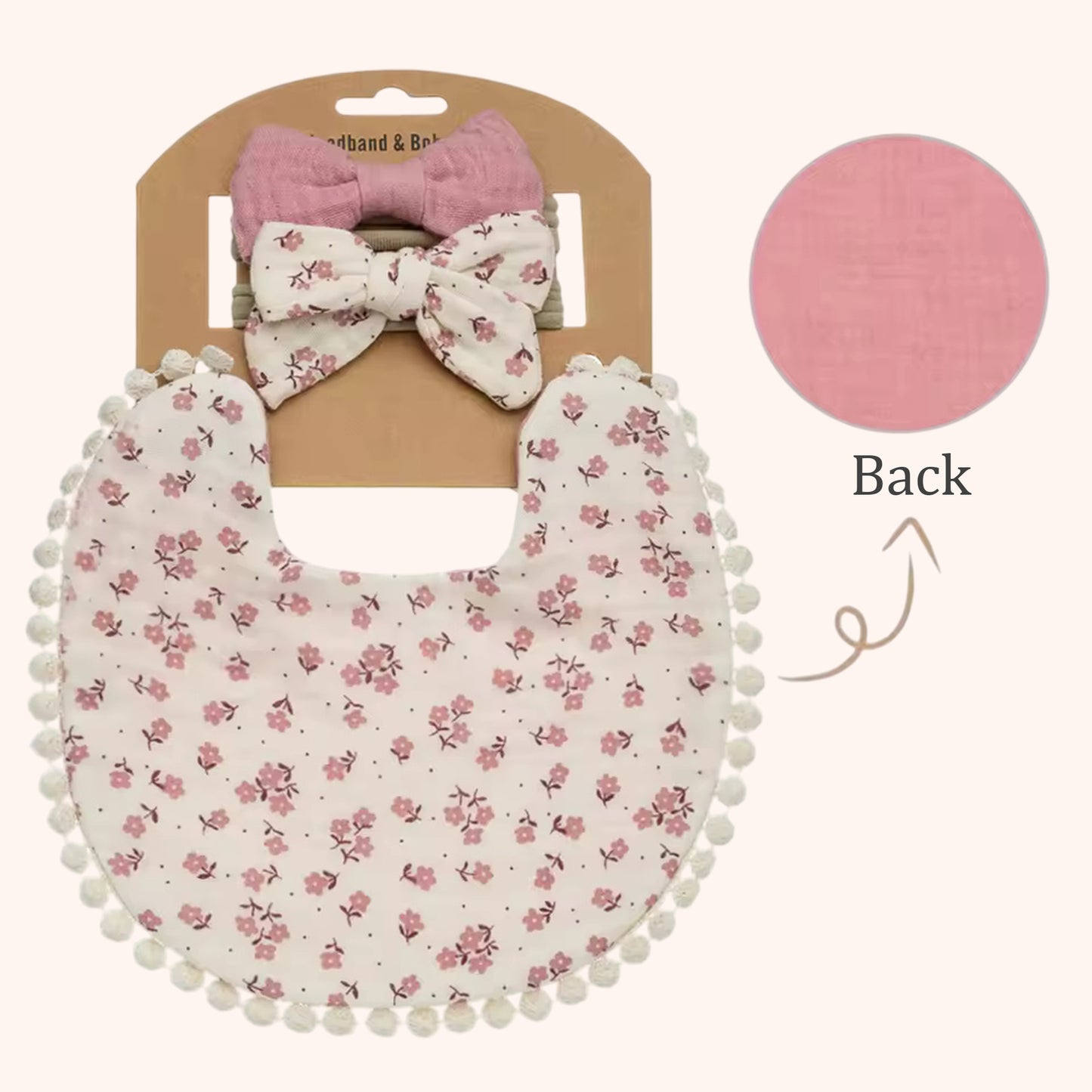 3-in-1 Baby Flower Bib & Headband Set - Elegant Double-Sided Saliva Towel & Bow Hairbands for Babies